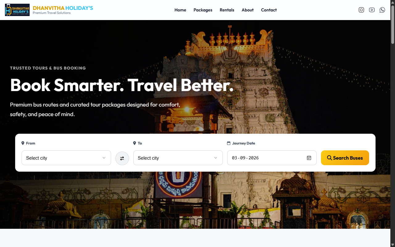 Dhanvitha Holidays Website Screenshot